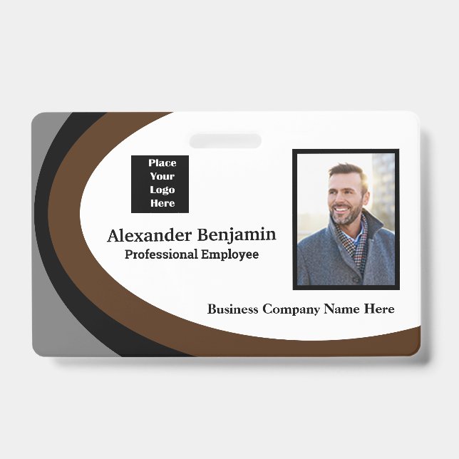Badge Photo de l'employé Nom Logo Code-barres ID Personn (Avant)
