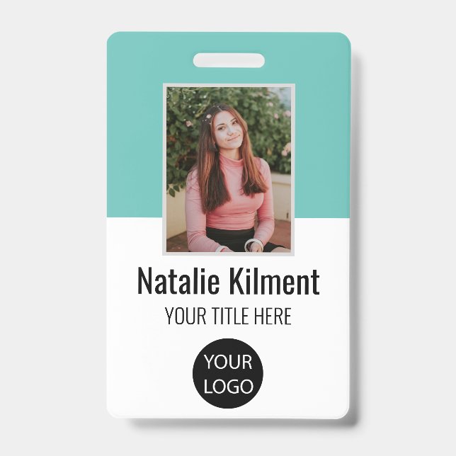 Badge Photo de l'employé Nom Logo Code-barres Sarcelle e (Avant)