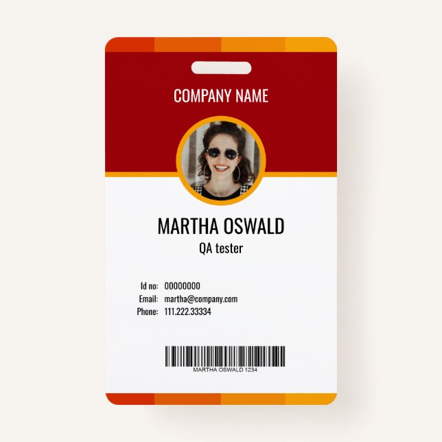 Badge Photo de l'employé personnalisée Identifiant rouge (Devant)