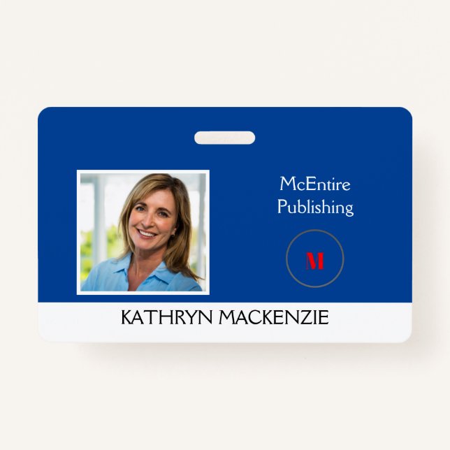 Badge Photo de l'entreprise Logo bleu Personnaliser le n (Devant)