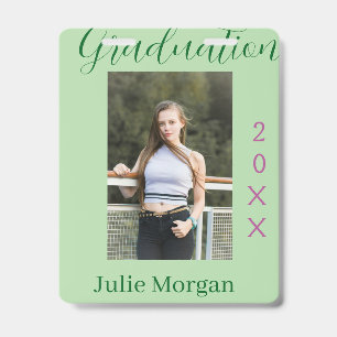 Badge photo de remise des diplômes vert rose année 20XX 