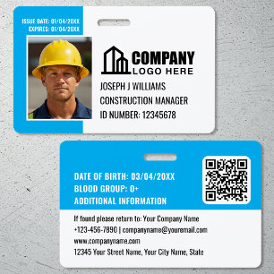Badge Photo de sécurité avec logo et code QR bleu pour e