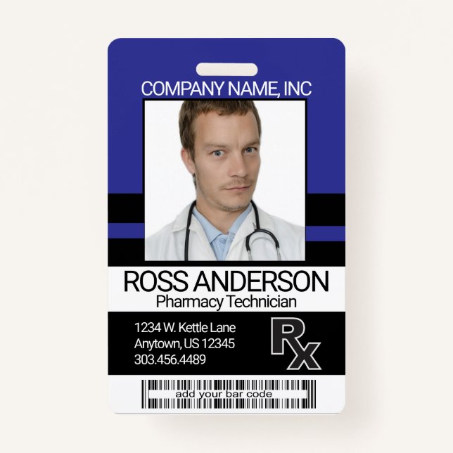 Badge photo de technicien en pharmacie - Bleu et N (Devant)