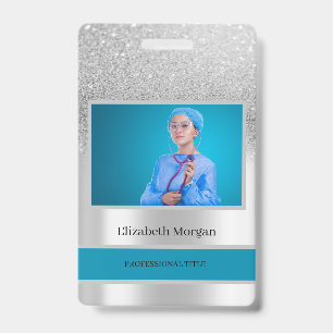 Badge Photo d'employé avec bokeh de paillettes argentées