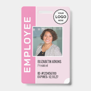 Badge photo d'employé avec logo d'entreprise rose