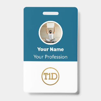 Badge Photo d'employé bleu personnalisé, code-barres, lo