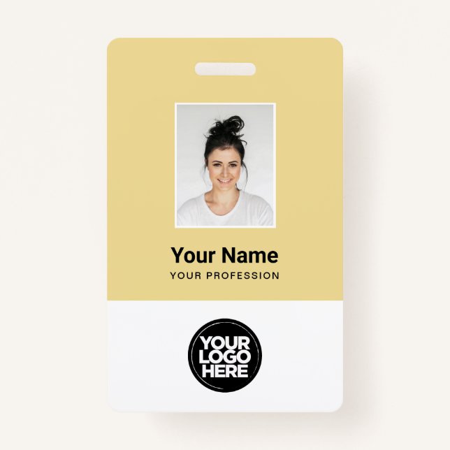 Badge Photo d'employé de la crème personnalisée, Code ba (Devant)