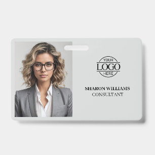 Badge Photo d'employé de société gris clair simple moder