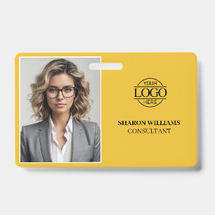 Badge Photo d'employé de société jaune simple moderne