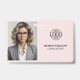 Badge Photo d'employé d'entreprise rose pâle élégant mod