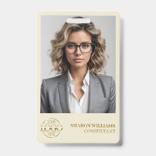 Badge Photo d'employé et logo de l'entreprise en beige d