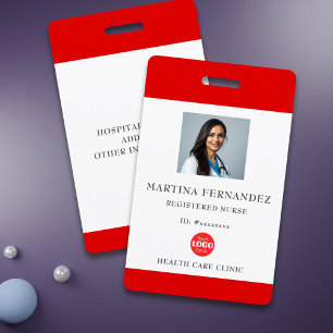 Badge Photo d'employé infirmière diplômée rouge personna