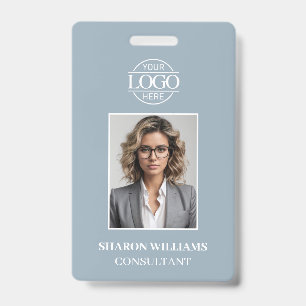 Badge Photo d'employé minimaliste bleu poussiéreux moder