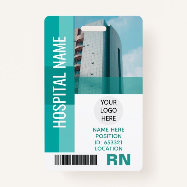 Badge Photo d'employé moderne, Code barre, Logo, ID nom (Devant)
