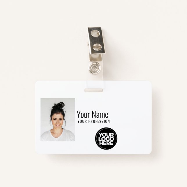 Badge Photo d'employé moderne personnalisée, Code barre, (Devant avec clip)