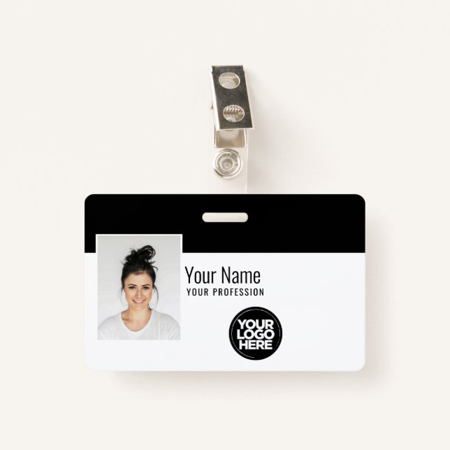Badge Photo d'employé moderne personnalisée, Code barre, (Devant avec clip)