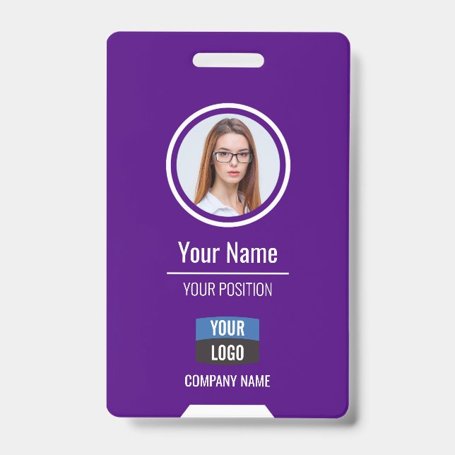 Badge Photo d'employé personnalisé, code-barres, logo, b (Avant)
