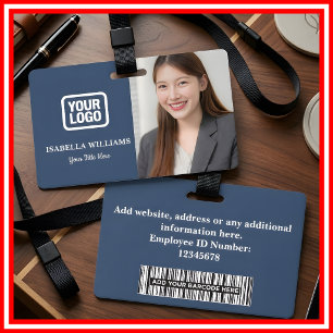 Badge Photo d'employé personnalisé, Code-barres, Logo, B