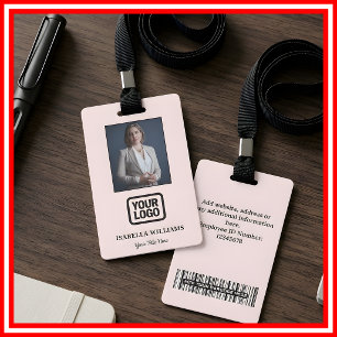 Badge Photo d'employé personnalisé, Code-barres, Logo, B