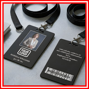 Badge Photo d'employé personnalisé, Code-barres, Logo, B