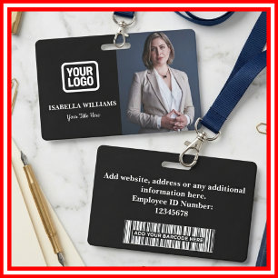 Badge Photo d'employé personnalisé, Code-barres, Logo, B