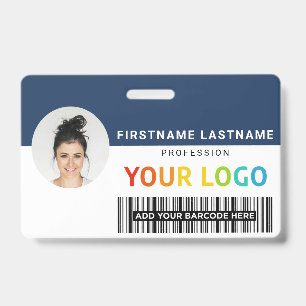 Badge Photo d'employé personnalisé, logo, nom, 2 codes-b