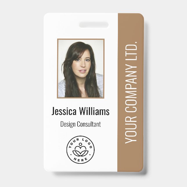 Badge Photo d'employé personnalisée, Code à barres, Logo (Avant)