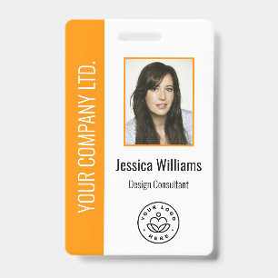 Badge Photo d'employé personnalisée, code-barres, logo,