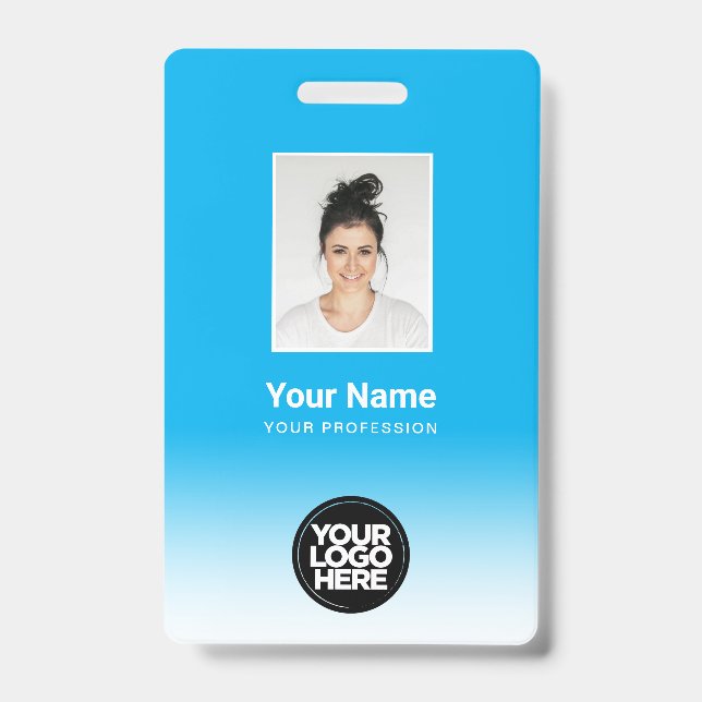 Badge Photo d'employé personnalisée Dégradé bleu clair (Avant)