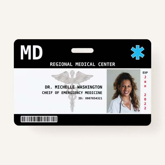 Badge Photo d'employé personnalisée, logo, code à barres (Devant)