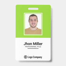 Photo d'employé personnalisée, logo, code-barres, 