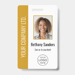 Badge Photo d'employé personnalisée, logo, nom jaune mou