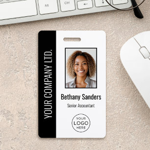 Badge Photo d'employé personnalisée, logo, nom noir