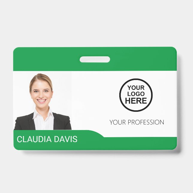 Badge Photo d'employé personnalisée, Nom, Logo, Code-bar (Avant)