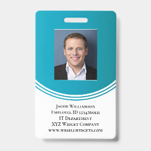 Badge Photo d'employé professionnel bleu moderne pour le