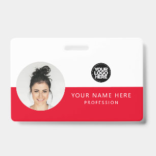 Badge Photo d'employé ronde, Code QR, Logo, Nom