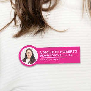 Badge photo d'employé simple rose chaud