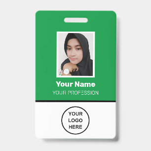 Badge Photo d'employé vert personnalisé, code-barres, lo