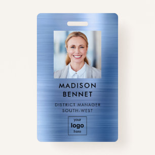 Badge Photo d'entreprise moderne Blue Faux Metallic