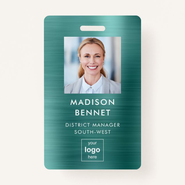 Badge Photo d'entreprise moderne Green Faux Metallic (Devant)