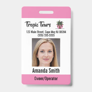Badge Photo d'identité de guide de tourisme rose