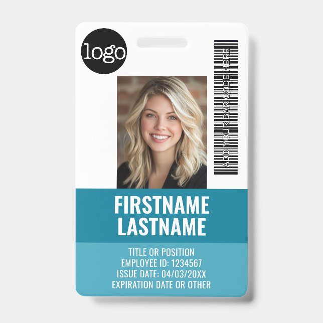 Badge Photo d'identité de l'employé essentiel, code-barr (Avant)