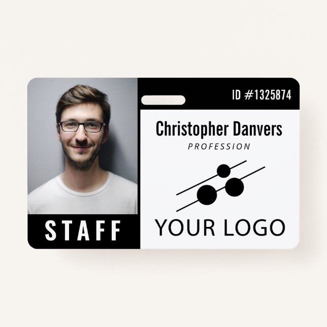 Badge Photo d'identité de l'employé noir blanc et grand  (Devant)