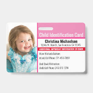 Badge Photo d'identité de l'enfant Urgence médicale Alle