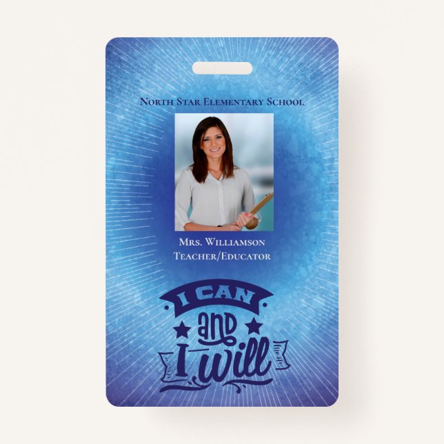 Badge Photo d'identité de l'enseignant de l'école bleue  (Devant)