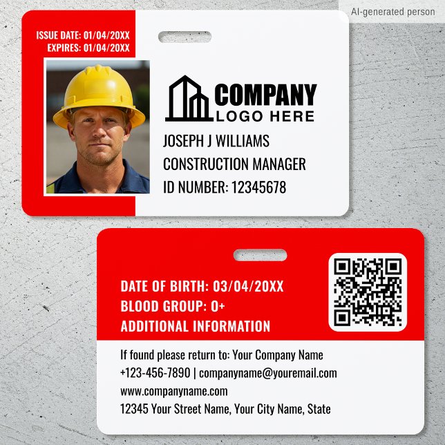 Badge Photo d'identité de sécurité Logo Code QR Rouge Em (Créateur téléchargé)