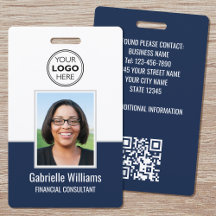 Photo d'identité moderne employé QR sécurité bleu