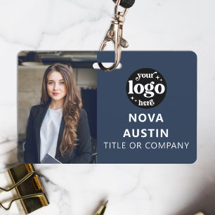 Badge Photo d'identité professionnelle bleue avec code Q