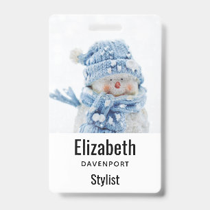 Badge Photo d'un mignon bonhomme de neige en hiver - Noë