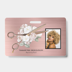 Badge photo employé de salon de coiffure floral él